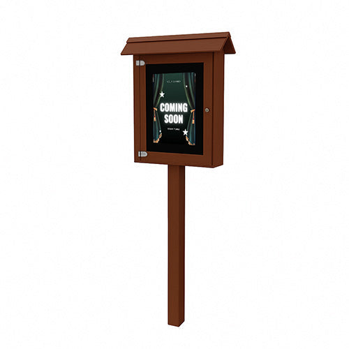 ECO-Design 12x20 Outdoor Freestanding SLENDER Information Message Boards, Single Post, Double-Sided Portrait Size