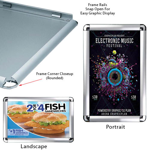20 x 30 Snap Frame with Rounded Corners can be Wall Mounted in Portrait or Landscape Position