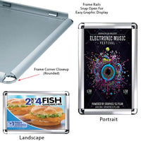 22 x 28 Snap Frame with Rounded Corners can be Wall Mounted in Portrait or Landscape Position