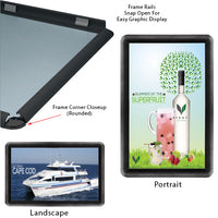 24 x 36 Snap Frame with Rounded Corners can be Wall Mounted in Portrait or Landscape Position