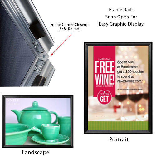 30 x 40 Snap Frame with Safe Round Corners Wall Mounts in Portrait or Landscape Position