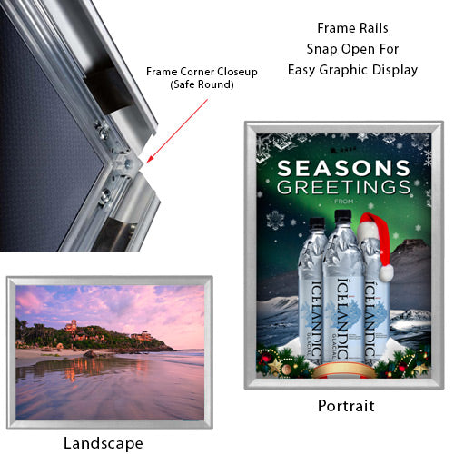 30 x 40 Snap Frame with Safe Round Corners Wall Mounts in Portrait or Landscape Position