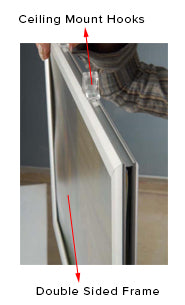 8.5x11 Slide-In Ceiling Mount Frame with 1" Wide Silver Double Sided Sign Frame Profile