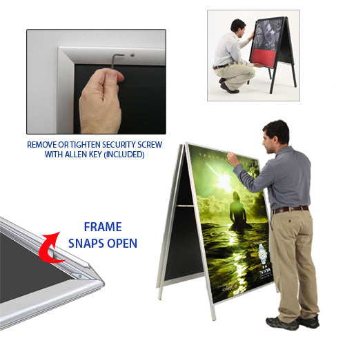 20x28 A-FRAME FLOOR STAND with SECURITY SNAP FRAME (not shown to scale)