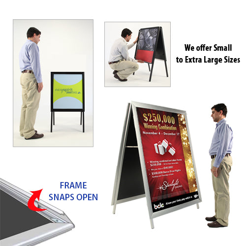 30x36 A-FRAME FLOOR STAND with BOLD 2 1/2" WIDE SNAP FRAME (not shown to scale)