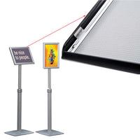 SNAP-OPEN 8.5x11 sign frame floor stand allows for easy change of your graphics