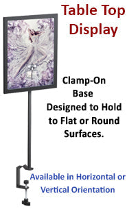 Countertop Clamp Frame on 12" Post with 8 1/2 x 11 Poster/Sign Display, Fixed Height | Durable Steel Design