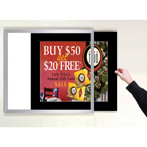 SIDE LOADER SIGN FRAME 12" x 18" (SHOWN IN SILVER WITH RAVEN BLACK 3" WIDE MATBOARD)