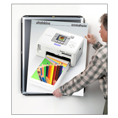 ALL 4 FRAME RAILS SNAP OPEN FOR EASY CHANGE of 1/2" THICK 48x84 POSTERS
