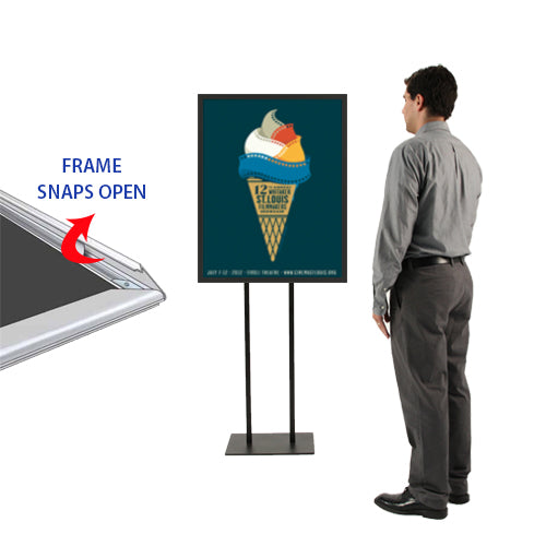 Double Pole Floor Stand 48x48 Sign Holder | Snap Frame 1 1/4" Wide