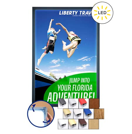 SwingSnap LED Lighted Poster Snap Frame for 24x36 Graphics | 1 1/4" Wide Alumiman Snap Frame Profile