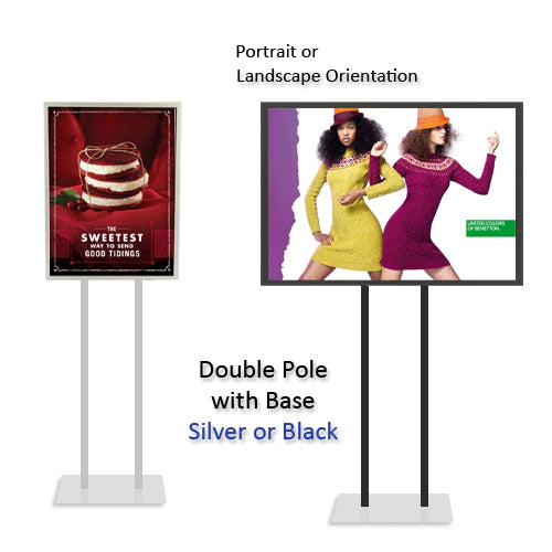 Double Pole Poster Floor Stand 30x40 Sign Holder with SECURITY SCREWS on Snap Frame 1 1/4" Wide