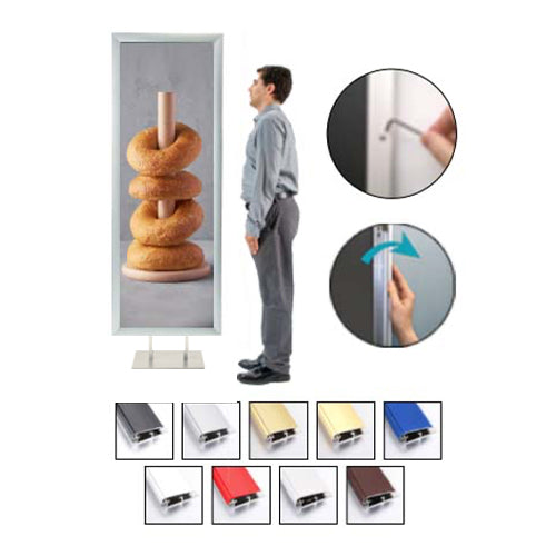 Double Pole Poster Floor Stand 48x60 Sign Holder with SECURITY SCREWS on Snap Frame 1 1/4" Wide