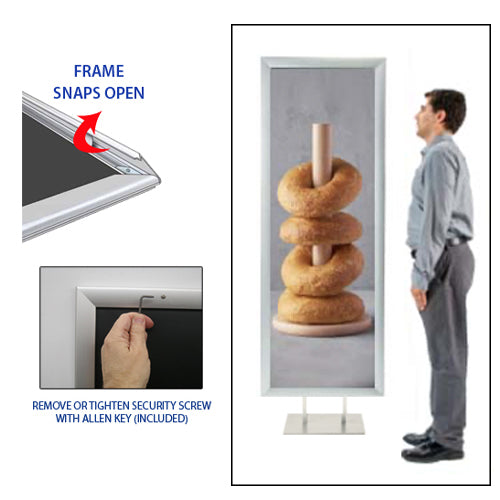 Double Pole Poster Floor Stand 24x72 Sign Holder with SECURITY SCREWS on Snap Frame 1 1/4" Wide