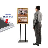 Double Pole Floor Stand 27x40 Sign Holder | Wood Snap Frame 1 1/4" Wide