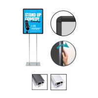 Double Pole Floor Stand 16x24 Sign Holder | Snap Frame (with Radius Corners)