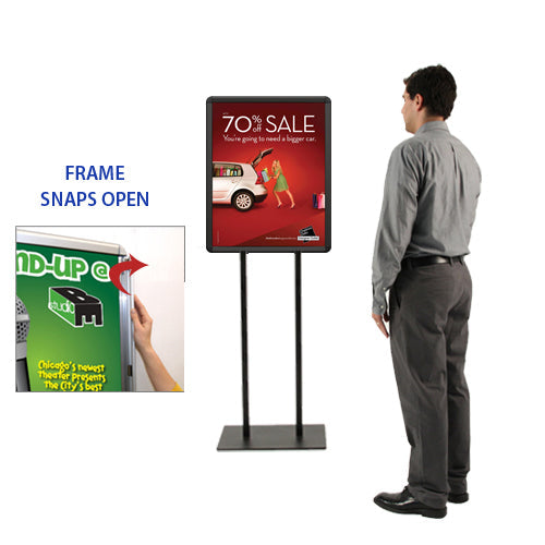 Double Pole Floor Stand 30x30 Sign Holder | Snap Frame (with Radius Corners)