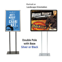 Double Pole Floor Stand 16x24 Sign Holder | Snap Frame (with Radius Corners)