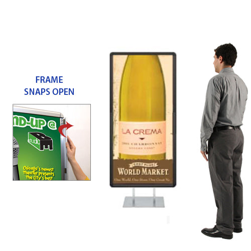 Double Pole Floor Stand 48x48 Sign Holder | Snap Frame (with Radius Corners)