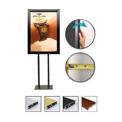 Double Pole Floor Stand 18x18 Sign Holder | Snap Frame 2 1/2" Wide