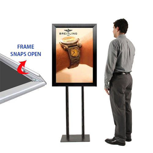 Double Pole Floor Stand 16x20 Sign Holder | Snap Frame 2 1/2" Wide