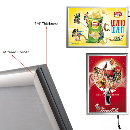 Black 24 x 36 LED Light Box with Snap Frame Design Mounts in Portrait or Landscape Position.