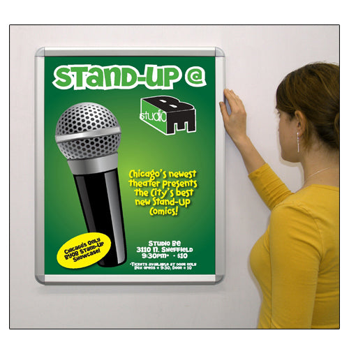 ALL 4 FRAME RAILS SNAP OPEN FOR EASY 24 x 36 POSTER CHANGES (SHOWN in SILVER)