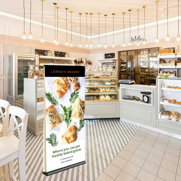 Saturn Retractable Banner Stand Sign 60" Wide + Double-Sided Viewing | Telescopic Pole Height Adjusts 36" to 96"