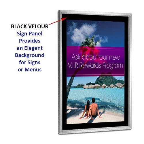 Silver Poster Frame with Black Velour Sign Panel 11x14 | Black Velour presents Elegant Background for Posters, Signs or Menus