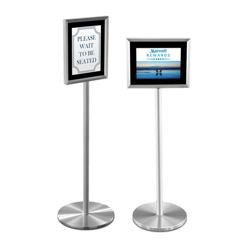 12x18 Deluxe Satin Silver Aluminum Sign Holder Floorstand Displays (Top Loading Design) with Black Velour Backer Panel
