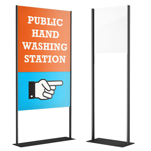 36 x 84 Mounted Graphic Poster Board Floor Stand with Solid Steel Base, in Silver or Black Finishes