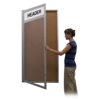 36x48 Large Outdoor Poster Case Features a Personalized Header with an Extra Large Cork Bulletin Board Cabinet in 4 Metal Finishes