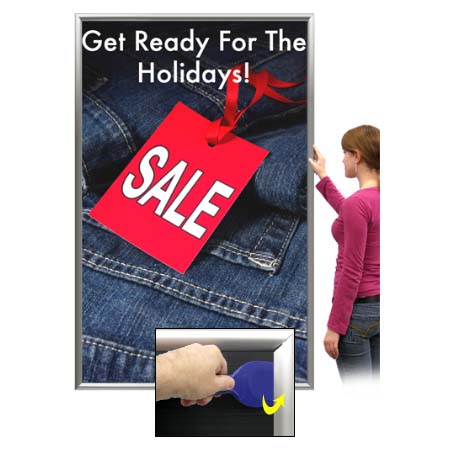 Extra Large 48x72 Poster Snap Frame Security-Style with Pallet Tool for Flip-Up Aluminum Frame Profile, and Quick Graphic Changes